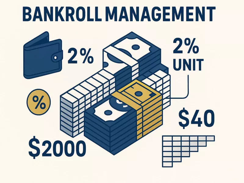 Bankroll management illustration showing 2% unit size calculation for flat betting
