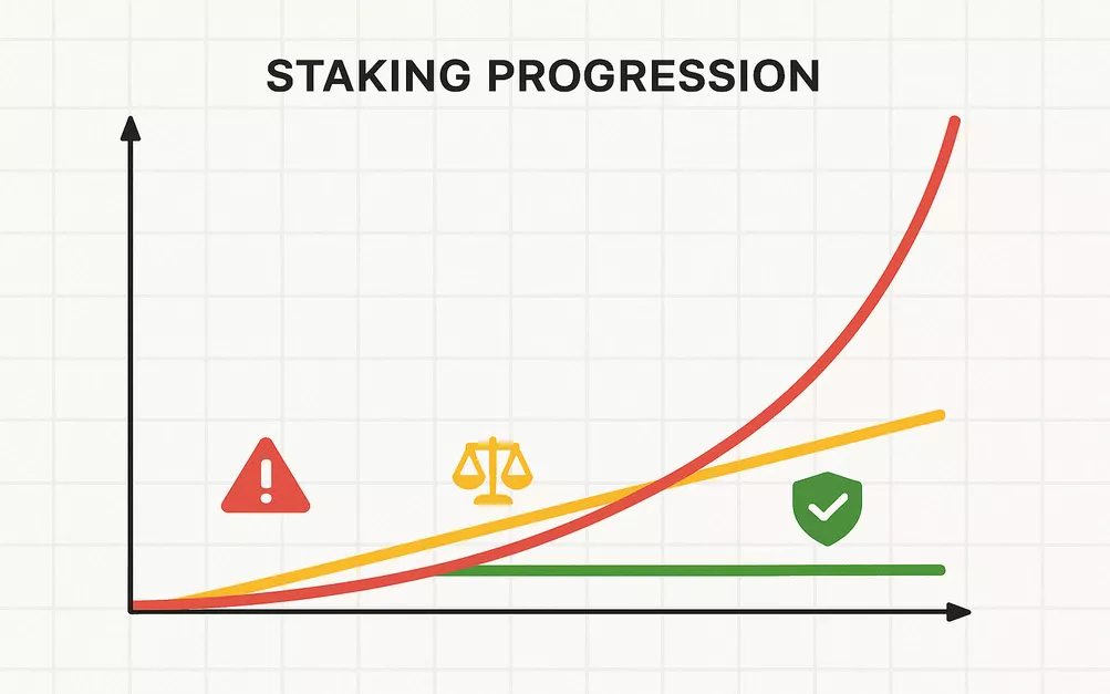 Comparison chart showing different staking progression patterns including aggressive, moderate, and conservative betting strategies