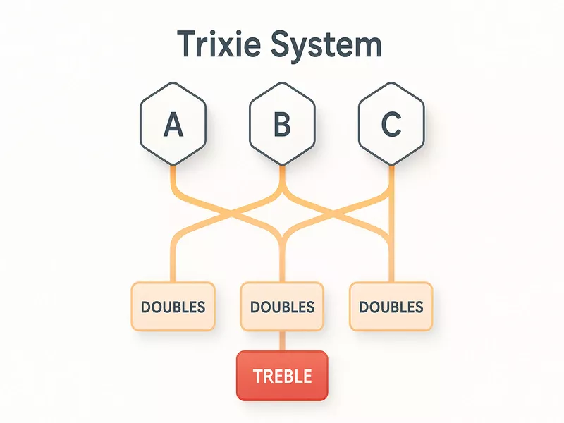 Trixie bet structure diagram showing three selections creating four combination bets